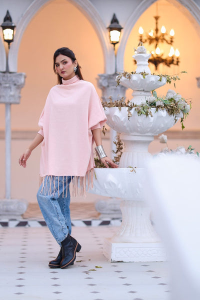 Fleece Poncho & Denim Jeans Winter Outfit Set