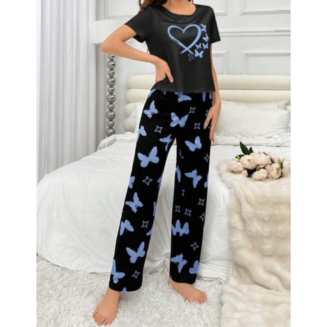 Butterflies Heart Printed T-shirt And Butterflies Trouser Suit