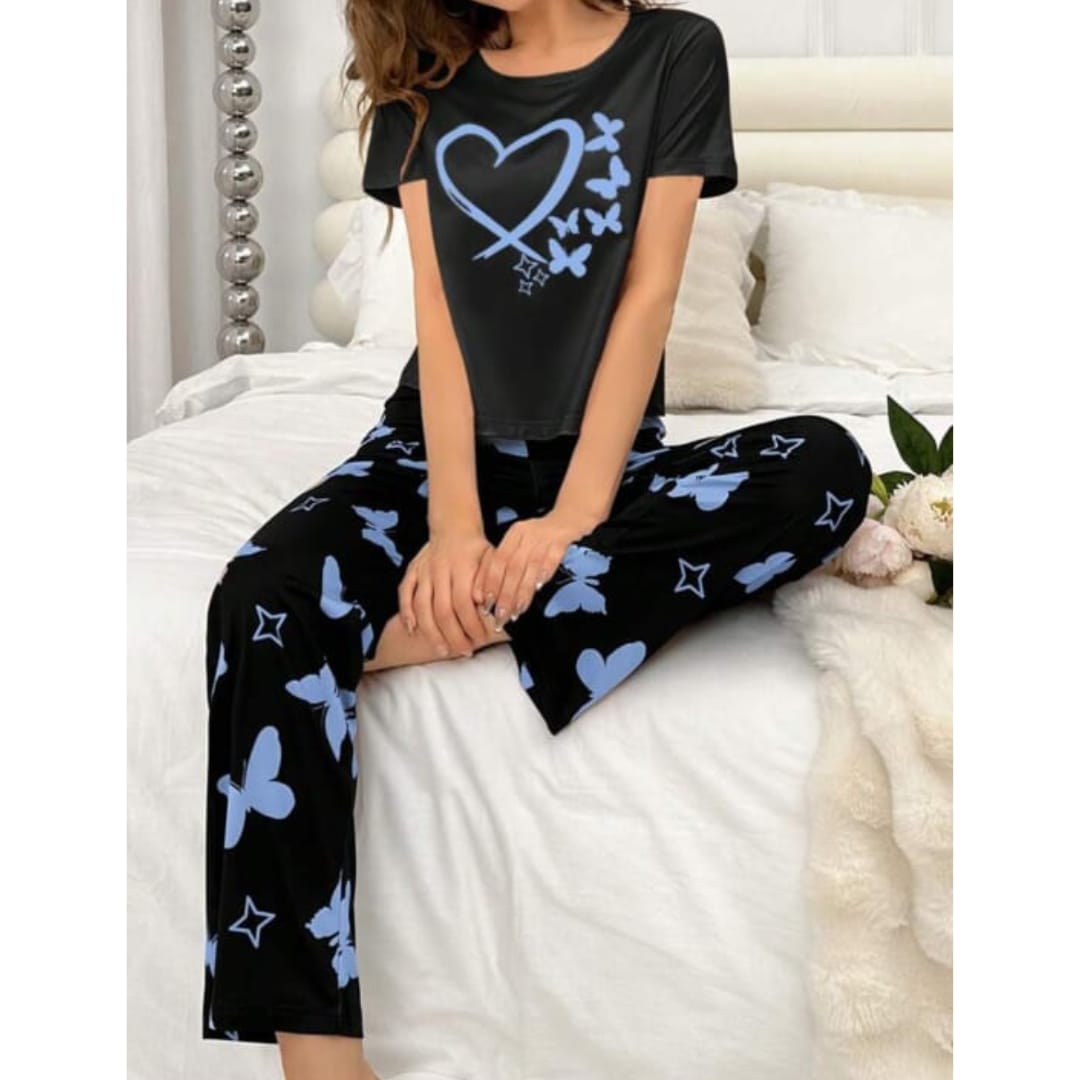 Butterflies Heart Printed T-shirt And Butterflies Trouser Suit