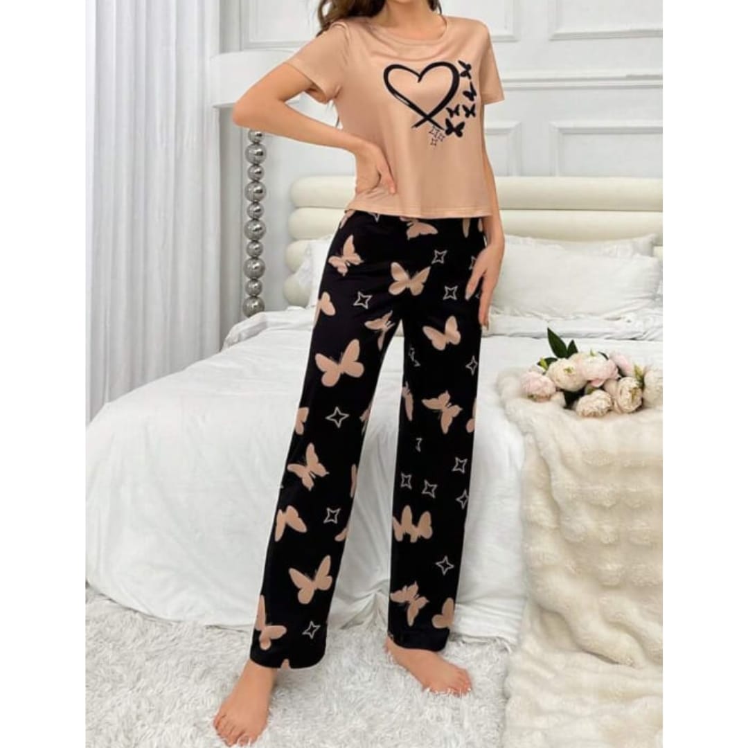 Butterflies Heart Printed T-shirt And Butterflies Trouser Suit