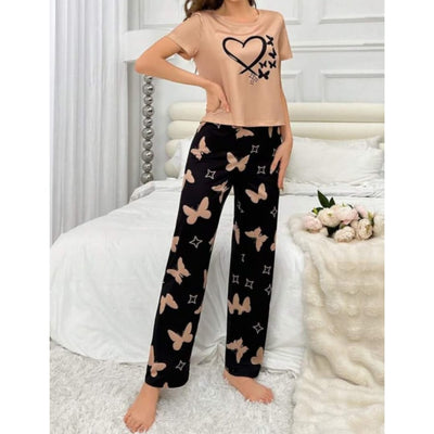 Butterflies Heart Printed T-shirt And Butterflies Trouser Suit
