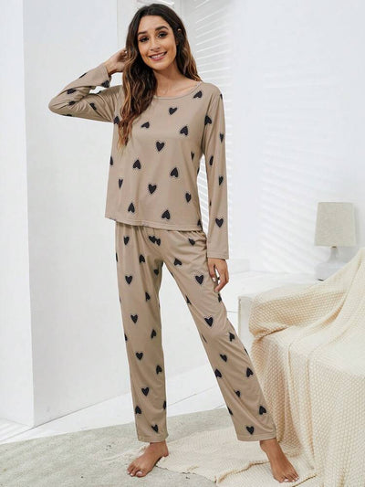 Mocha – Heart Print Nightwear