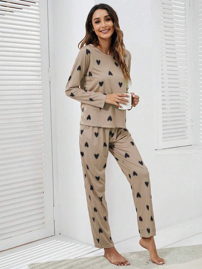 Mocha – Heart Print Nightwear