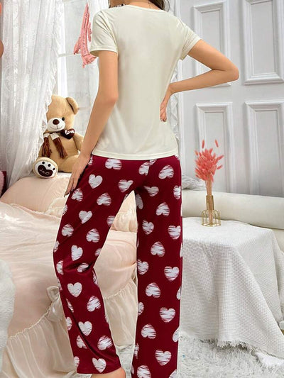 Maroon Heart Printed Nightwear