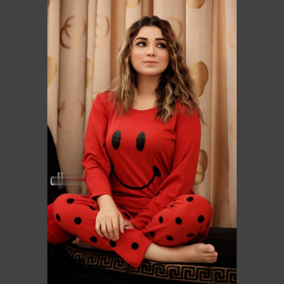 Red Smile with Dotted Style Pajama Night Suit (SP-14)