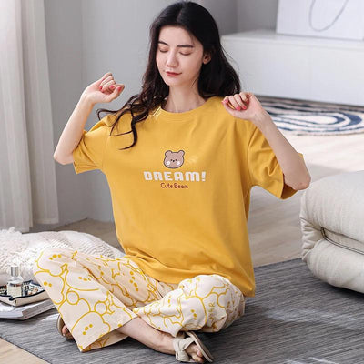 Yellow Dream Cute Bears Printed Night Suit