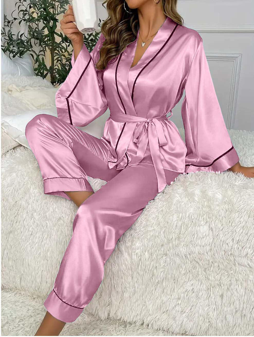 Gown Style Western 2-Pcs Silk Night Suit for Her