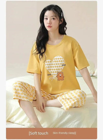 Yellow Bear Heart Printed Sleep Suit