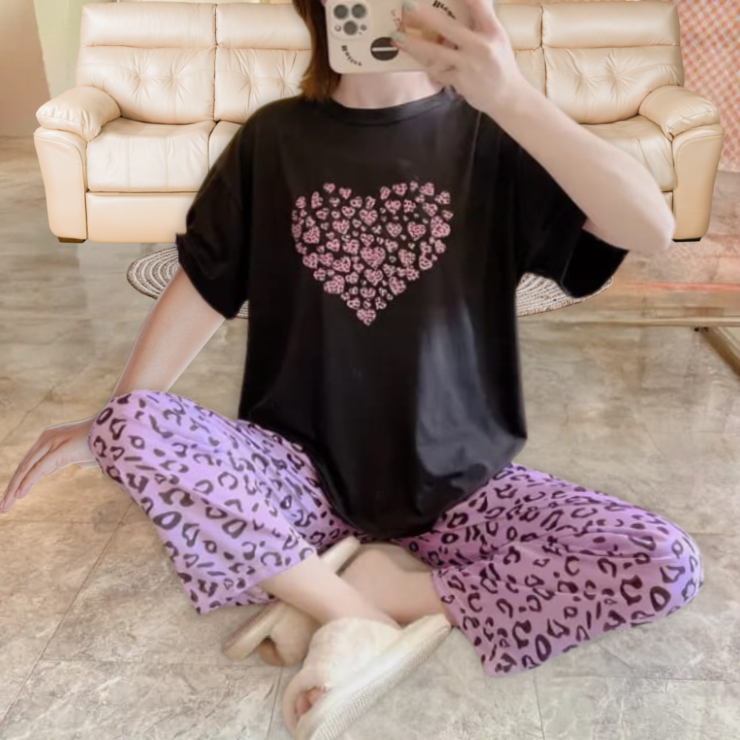Bear Half Sleeves T-shirt With Check Trouser Suit