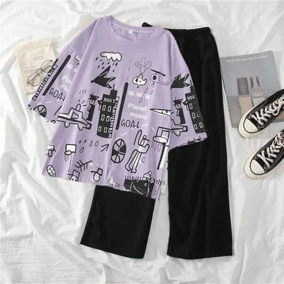 Purple Multi Printed Half Sleeves Dream wear Sleep Suit