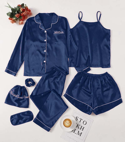 All-In-One 7-Pcs Rozana Silk Night Suit for Her