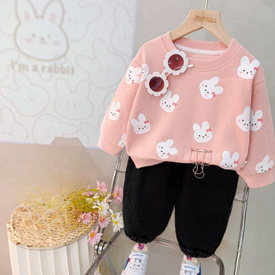 Pink Little Bunny Sweatshirt & Black  Trouser Tracksuit For Kids