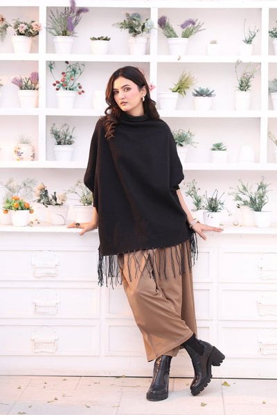 Fleece Poncho & Denim Jeans Winter Outfit Set