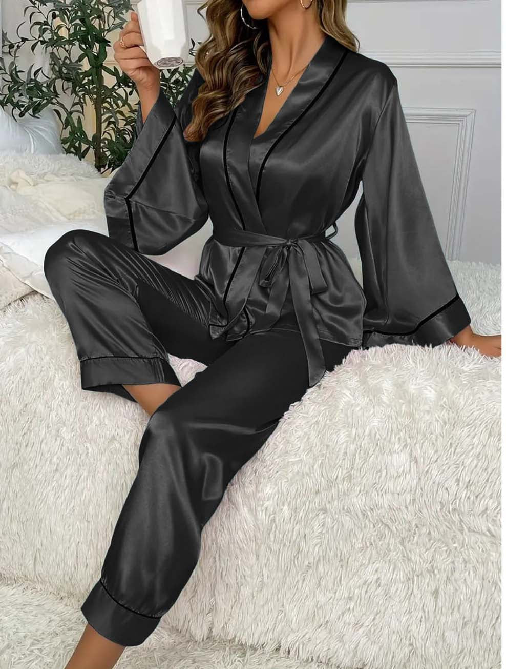 Gown Style Western 2-Pcs Silk Night Suit for Her