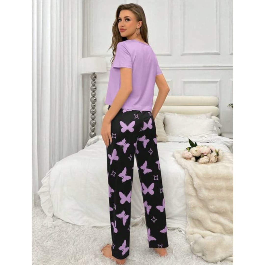Butterflies Heart Printed T-shirt And Butterflies Printed Trouser Suit