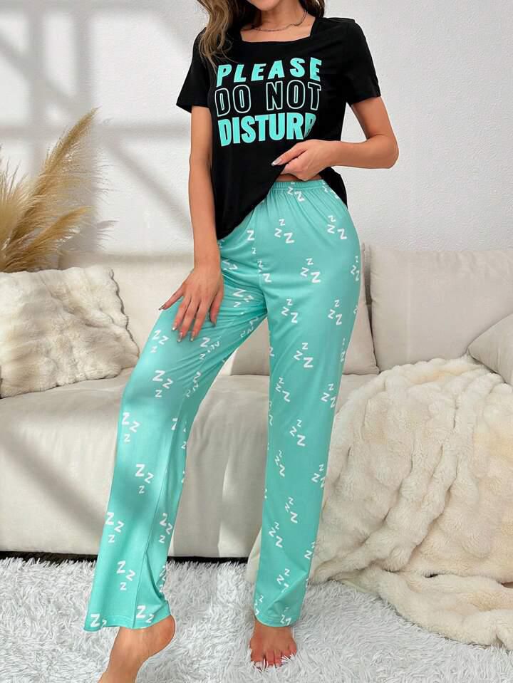 Do Not Disturb Printed Half Sleeves T-shirt With Trouser Suit