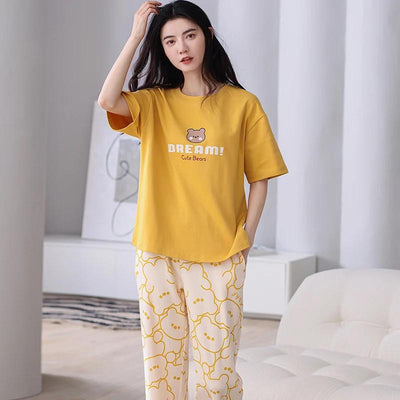 Yellow Dream Cute Bears Printed Night Suit