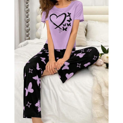 Butterflies Heart Printed T-shirt And Butterflies Printed Trouser Suit