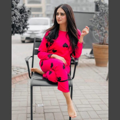 Heart print Half Sleeves Night Suit for her