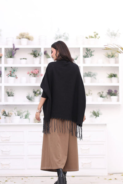 Fleece Poncho & Denim Jeans Winter Outfit Set