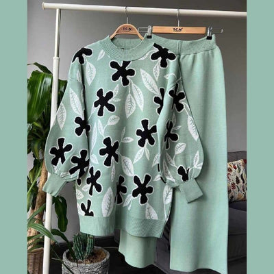 Leaf Printed Pearl Winter Tracksuit For Her