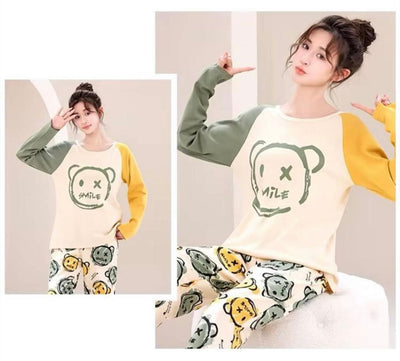 Smile Print With Smile Multi Printed Trouser Full Sleeves Night Suit