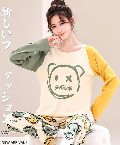 Smile Print With Smile Multi Printed Trouser Full Sleeves Night Suit