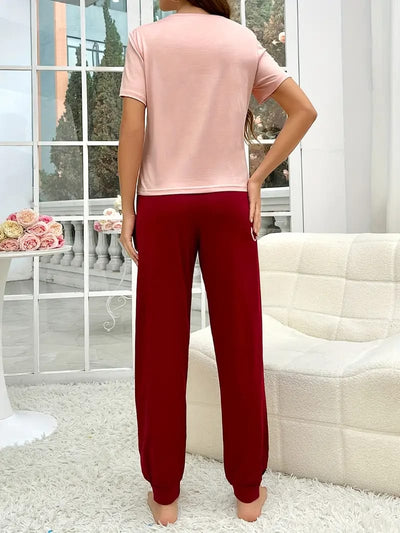 Pink Sleep Print half Sleeves T-shirt With Sleep Print Pajama Suit