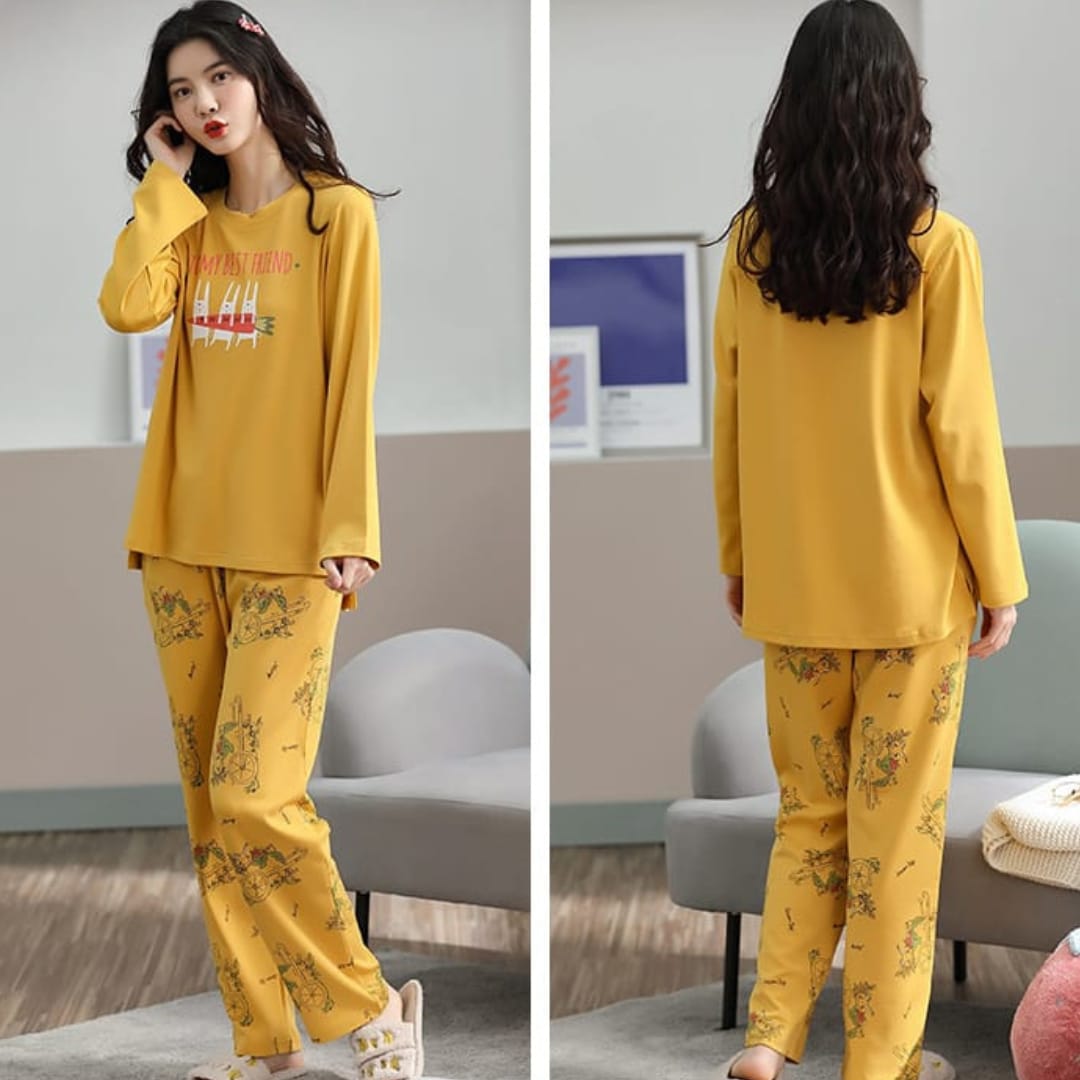 Pajama Set – Long Sleeve Tee with Printed Bottoms