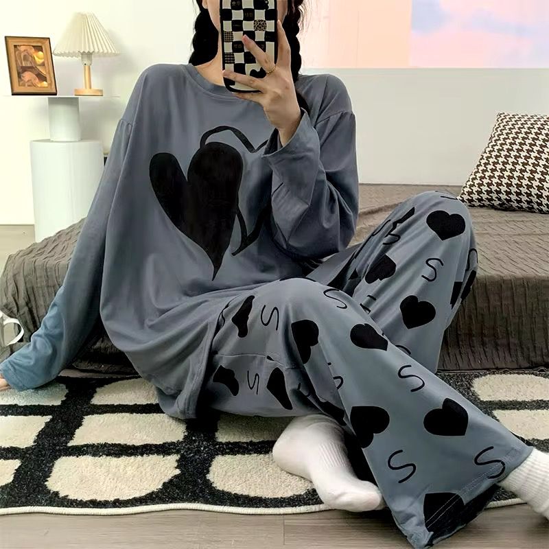 Heart Print With Heart Printed Trouser Full Sleeves Night Suit