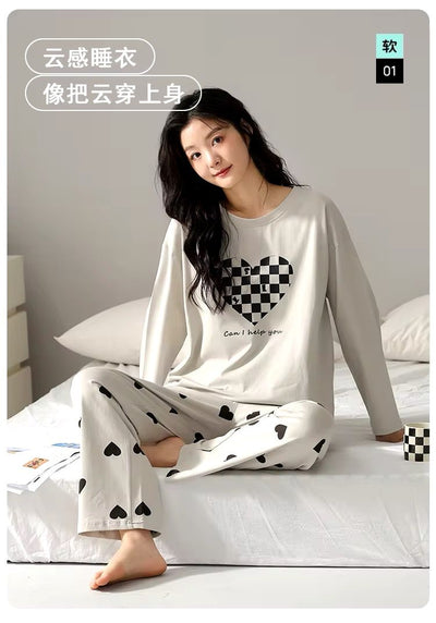 Puzzle Heart Print With Heart Trouser Full Sleeves Night Suit