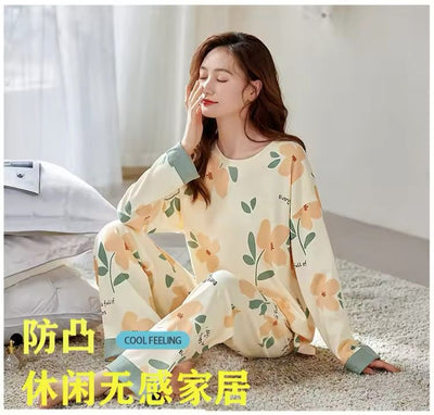 Flower Print With Flower Printed Trouser Full Sleeves Night Suit