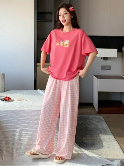 Juices Printed Tshirt with Check Printed Trouser
