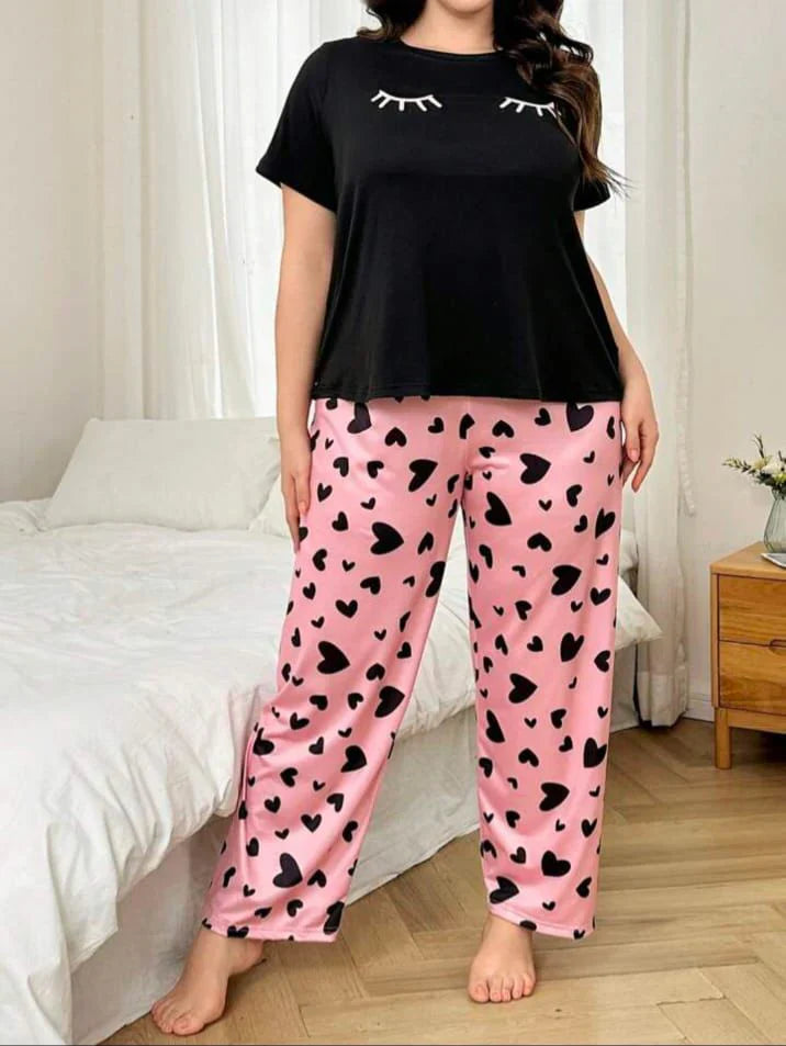 Eyes Printed T.shirt with Hearts trouser