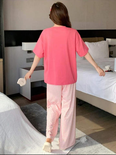 Juices Printed Tshirt with Check Printed Trouser