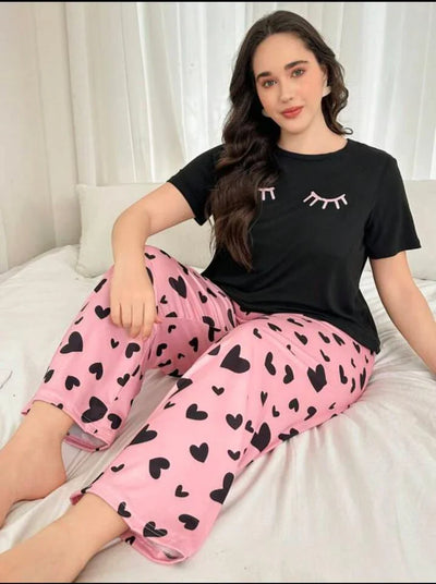 Eyes Printed T.shirt with Hearts trouser
