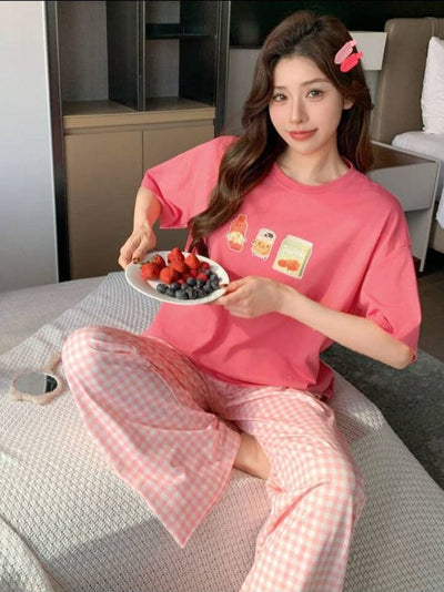 Juices Printed Tshirt with Check Printed Trouser