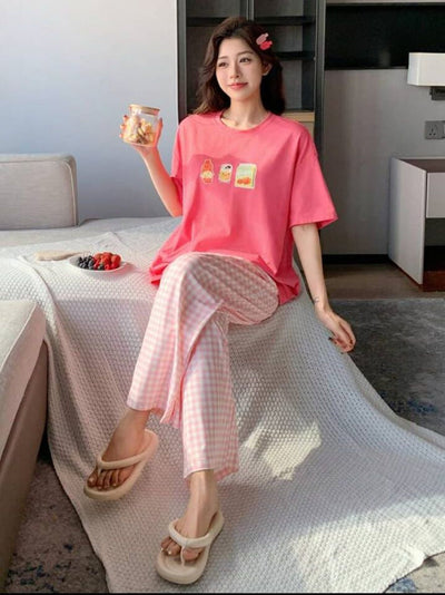 Juices Printed Tshirt with Check Printed Trouser