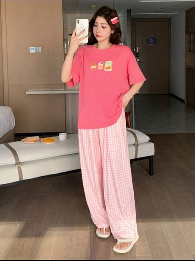 Juices Printed Tshirt with Check Printed Trouser