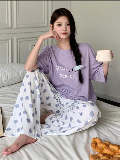 Printed T.shirt with Hearts Printed Trouser