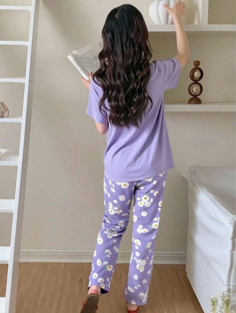 Sun Flowers Printed Half Sleeves Night Suit
