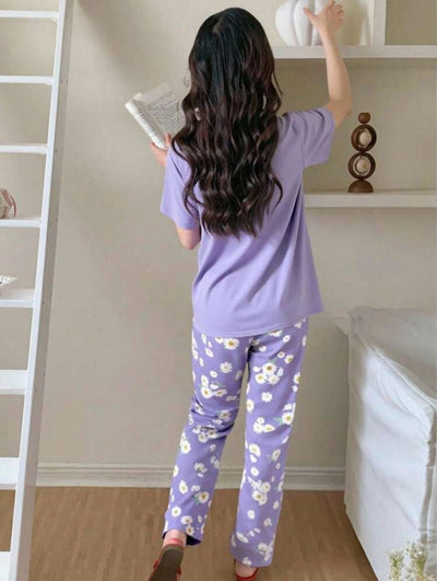 Sun Flowers Printed Half Sleeves Night Suit