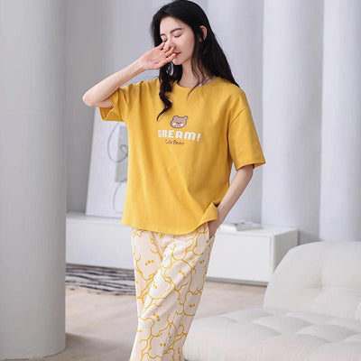 Yellow Dream Cute Bears Printed Night Suit