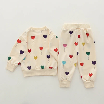 Rainbow Hearts Winter Sweatshirt with Trouser Tracksuit For Kids