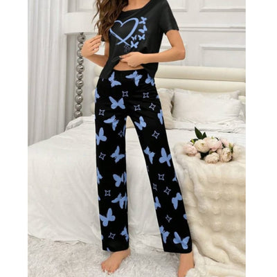 Butterflies Heart Printed T-shirt And Butterflies Trouser Suit