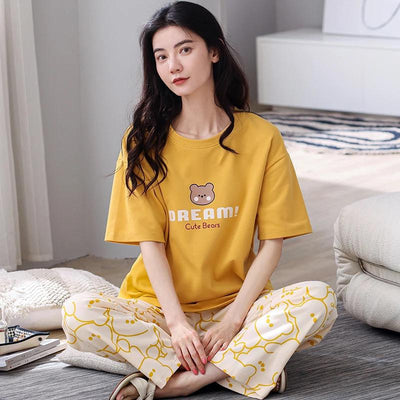 Yellow Dream Cute Bears Printed Night Suit