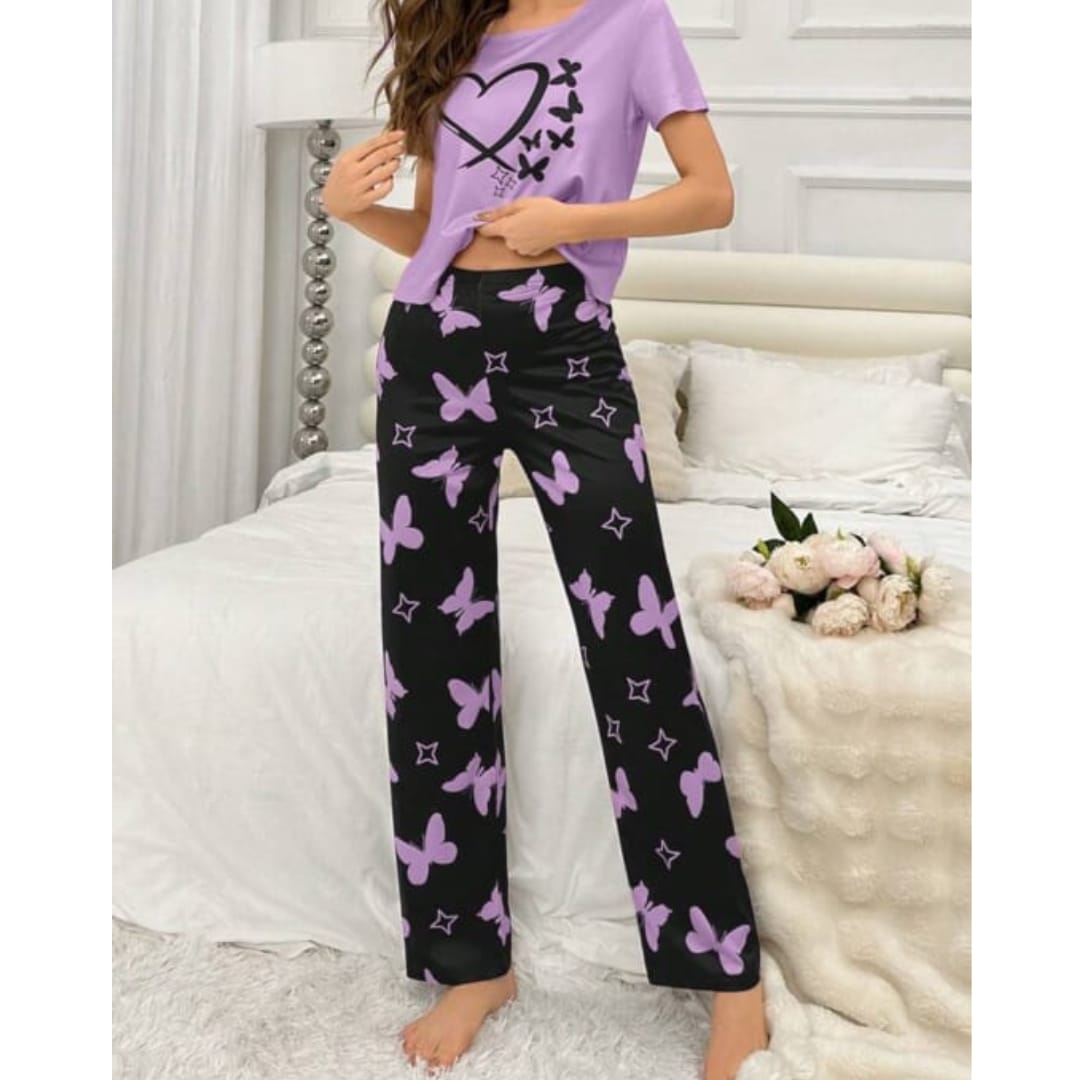 Butterflies Heart Printed T-shirt And Butterflies Printed Trouser Suit