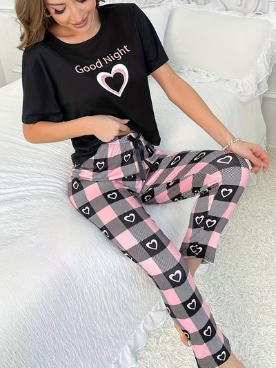 Cozy Heartbeats – Black Printed Nightwear