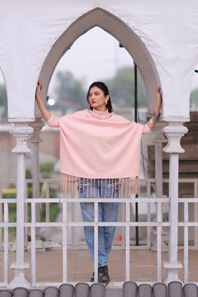 Fleece Poncho & Denim Jeans Winter Outfit Set