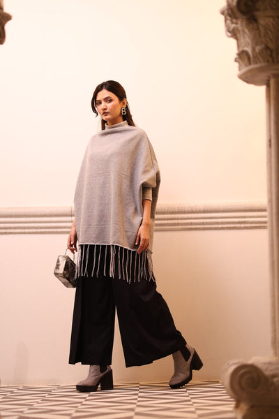 Fleece Poncho & Denim Jeans Winter Outfit Set